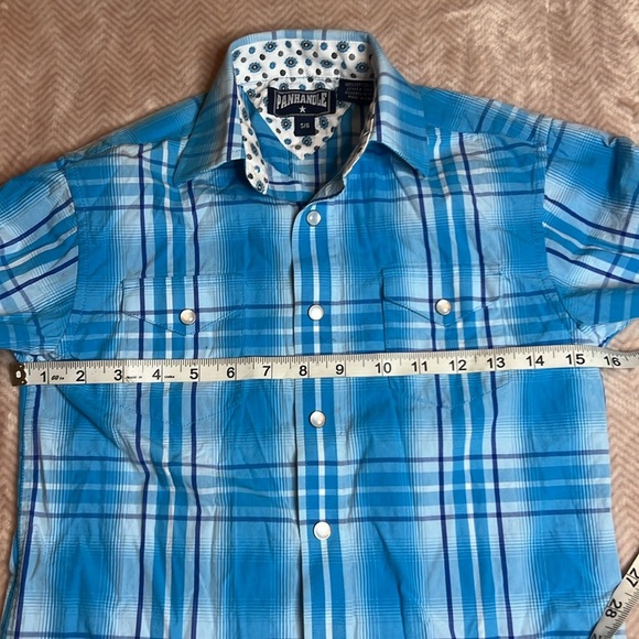Kids Panhandle Western Blue Plaid Pearl Snap Shirt size S/6 - Picture 5 of 6